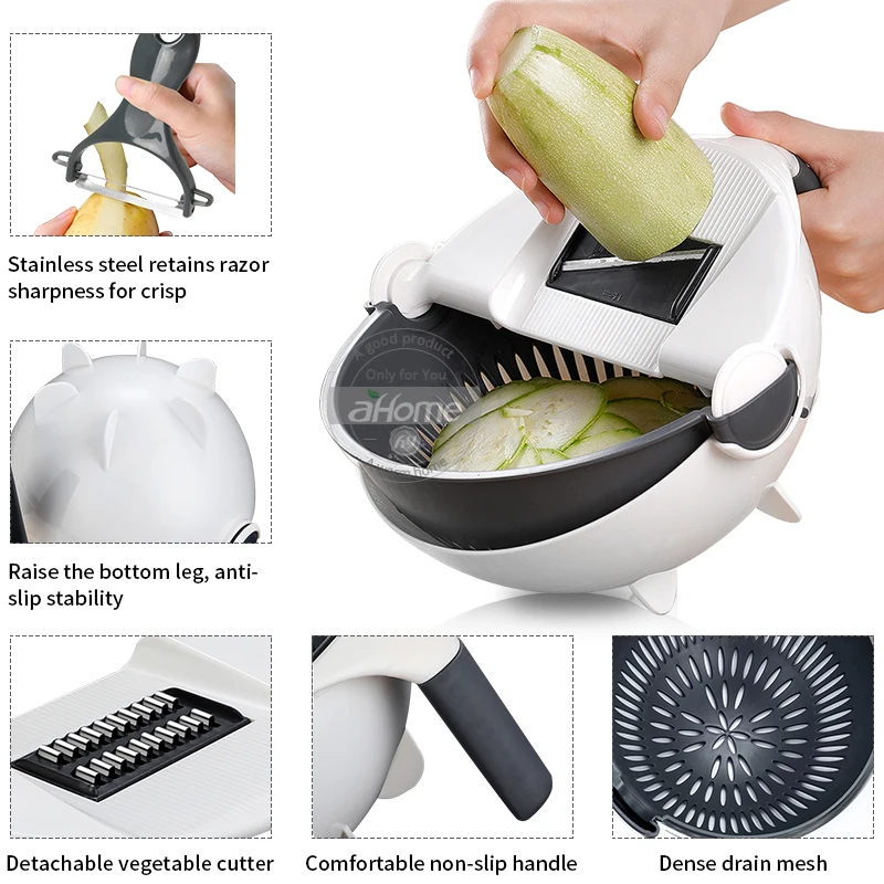 Pаспродажа Ручной слайсер миска дуршлаг устройство резки овощей и фруктов кухонный гаджет мандолин измельчитель Терка с вращением сливной корзина дл...