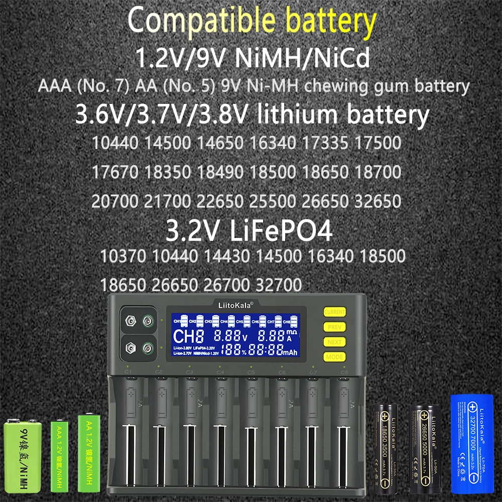 lithium battery chargers LiitoKala Lii-PD4 Lii-PL4 lii-S2 lii-S4 lii-402 lii-202 lii-S8 lii-S6 battery Charger  18650 26650 21700 lithium NiMH battery smart hand ring watch charger