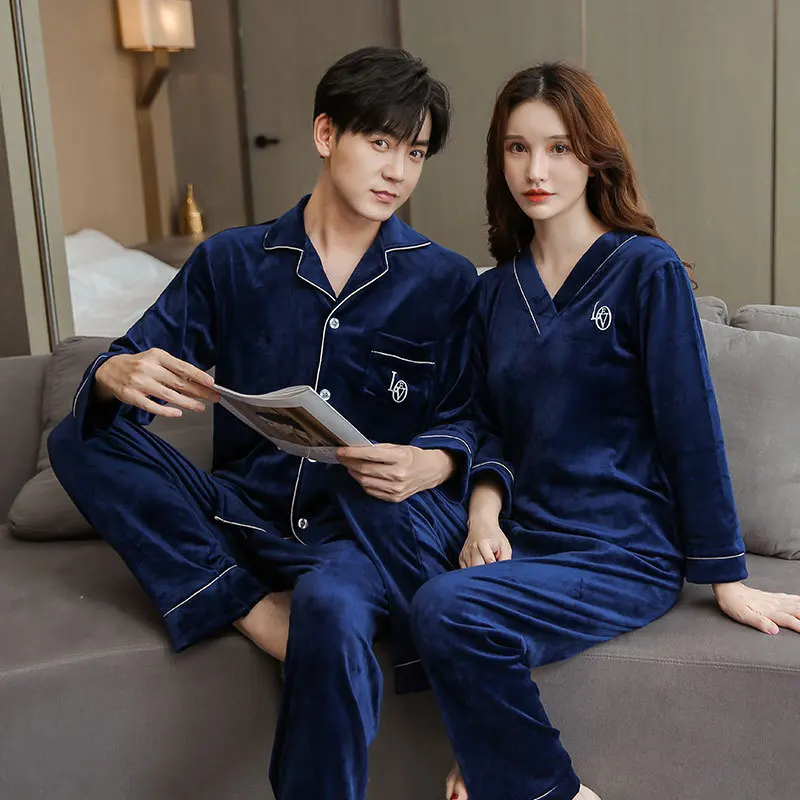 

FZSLCYIYI Lover Sleepwear Homewear Clothes Autumn Winter Velour Pyjamas For Family Couple Korean Gold Velvet Pajamas Set