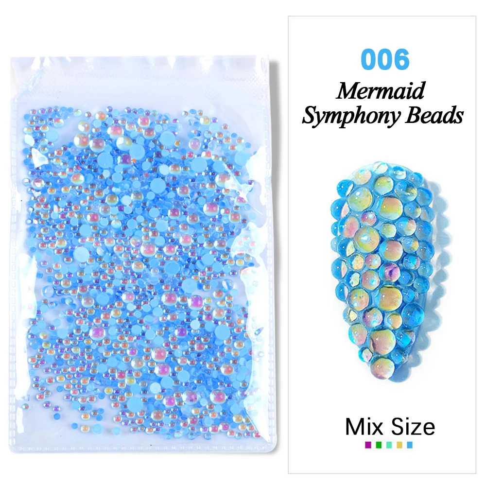 Nail Glass Beads Mermaid Symphony Rhinestones Flatback Mixed Size Nail Art Gems Stones For Nail Crystal 3D Accessories