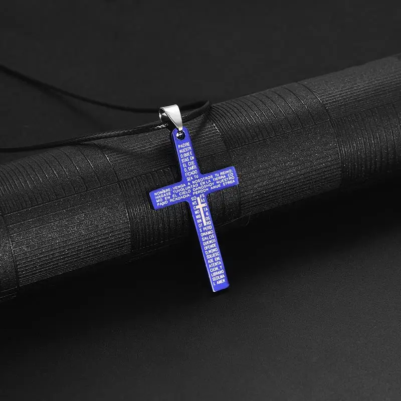 Jiayiqi Мода крест кулон Цепочки и ожерелья распятие Библия молитва черный, серебристый цвет синий колье Христос вера молитва ювелирных изделий Для мужчин вечерние подарки