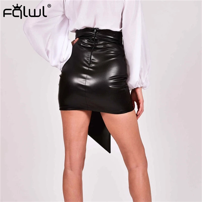 FQLWL Асимметричный кожаный блесток сексуальные женские юбки Футляр Розовый Черный Высокая талия обёрточная юбка женская плиссированная короткая юбка карандаш