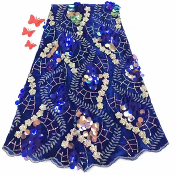

Royal Blue Velvet Lace Fabric for Dress Latest Nigerian French Tulle Lace with Sequin High Quality African Sequins Lace Fabric