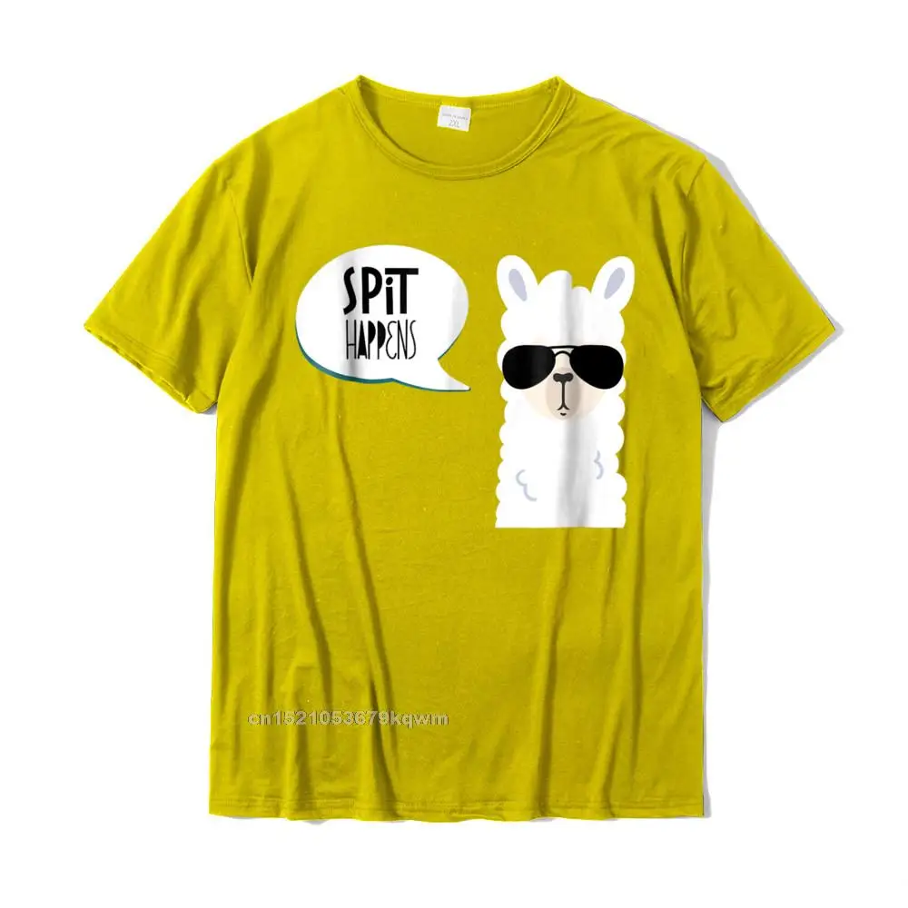 Birthday Short Sleeve Tops Shirt Summer Autumn Round Collar 100% Cotton Men Top T-shirts Summer Birthday Tops Shirts Brand Funny quot Spit Happens quot Llama Tshirt__4462 yellow
