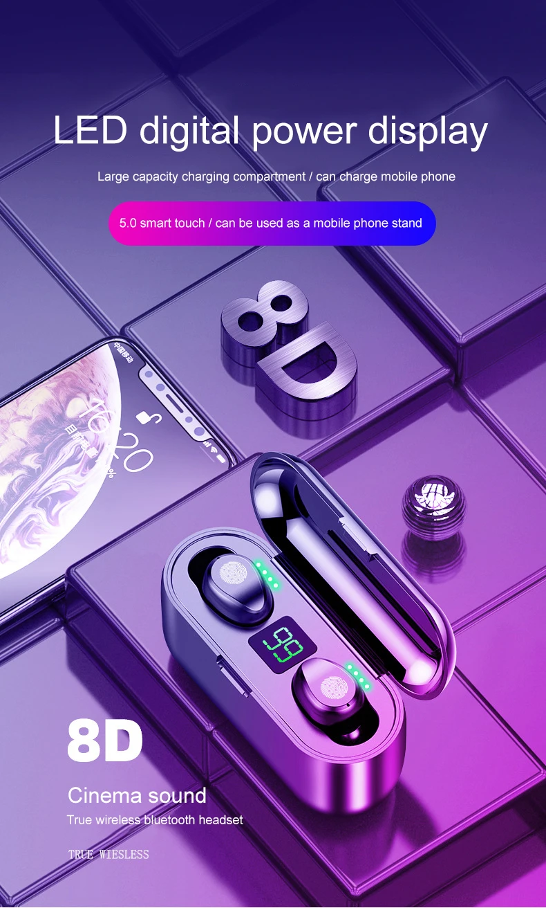 F9 настоящие беспроводные наушники Airbuds TWS гарнитура стерео водонепроницаемые для