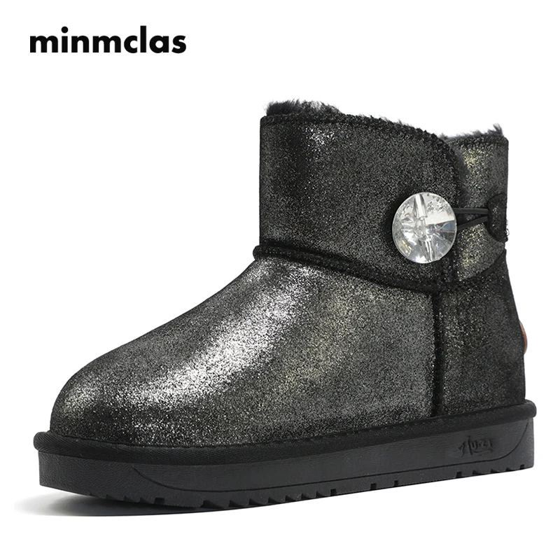 Женские кожаные ботинки Minmclas зимние короткие Нескользящие из хлопка с