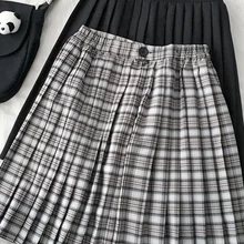 Осенняя короткая юбка в консервативном стиле Харадзюку А-образная черная серая клетчатая Женская модная плиссированная юбка Милая Короткая мини-юбка Новинка