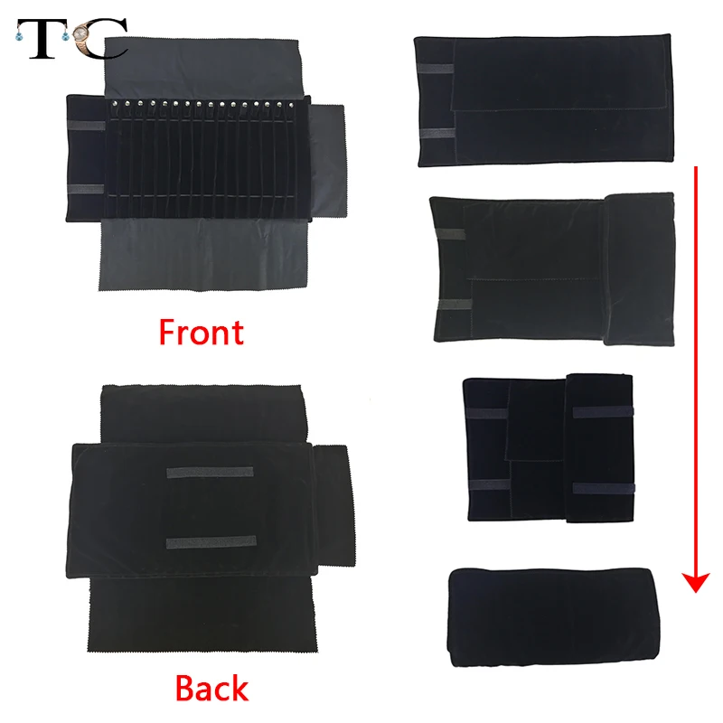 Portable Necklace Display Pouch Necklace Holder Jewelry Roll Bag Black Velvet Pendant Organizer Jewelry Storage Bag