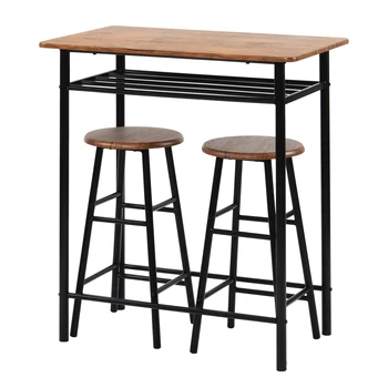 

3 Pieces Bar Table Set Modern Pub Table and Chairs Dining Set Kitchen Counter Height with 2 Bar Stools Built in Storage Layer