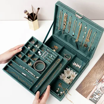 

Green Luxury Large Jewelry Organizer Velvet Rectangular Fashion Romantic Desktop Storage Box Organizador Home Decore EC50SN