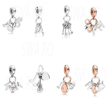 

Fashion New 100% S925 Silver Love Happy Key Pasta Music Trinity Lipstick Shoes Hanging Style Women Simple Wild Fashion Gift