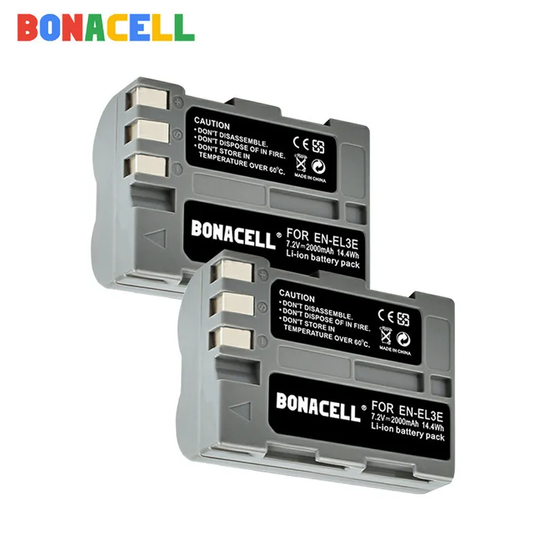 2 Battery BONACELL 2600 мА/ч, EN-EL3e RU EL3e EL3a ENEL3e Камера Батарея для Nikon D300S D300 D100 D200 D700 D70S D80 D90 D50 Камера - Цвет: 2 Battery