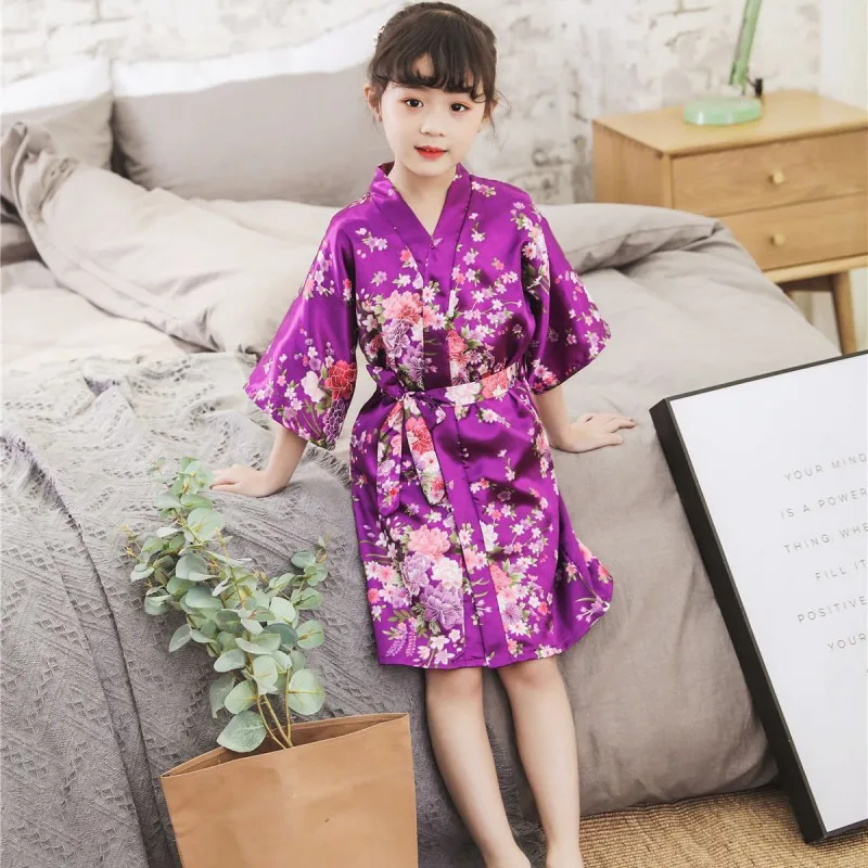 Одежда для сна для девочек, детское кимоно с цветочным принтом и животными, ночная рубашка для девочек, детский халат, Пижама, одежда для сна, ночная рубашка - Цвет: Z