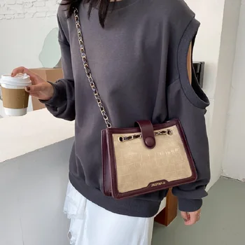 

Retro Stone Pattern Women's Flap Bag 2020 Winter Crossbody Messenger Shoulder Bags for Female Panelled PU Leather Chain Handbag