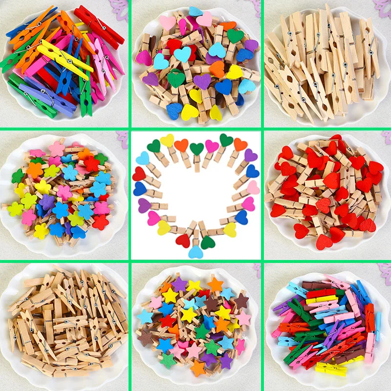 

50pcs/lot Mini Wood Clips Love Spring colorful Wood Clips for DTY Clothespin Craft Decor snack Clip Photo Clips Pegs