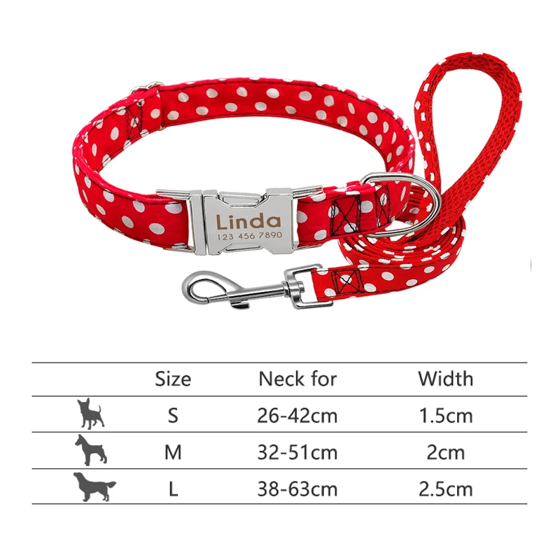 Personalized Dog Collar and Leash Set Reflective Nylon Pet Collars Lead Leash Engraved ID Tag for Small Large Dogs Pitbull 