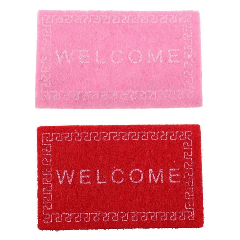 

2Pcs Doll House Miniature Carpet Welcome Mat Dollhouse Accessories Home & Living 1/12 Scale Doormats - Pink & Red