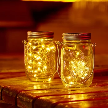 

Hanging Fairy Lantern Table Patio Garden Decor With Hanger Solar Light Lid 20 LED Bulbs Regular Mouth For Mason Jar Party