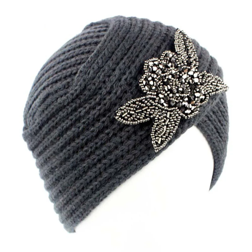 Цветочные украшения для женщин Gorro дамы ретро сплошной цвета зимняя вязаная шапка тюрбан полями шапочки уличные головные уборы czapki zimowe