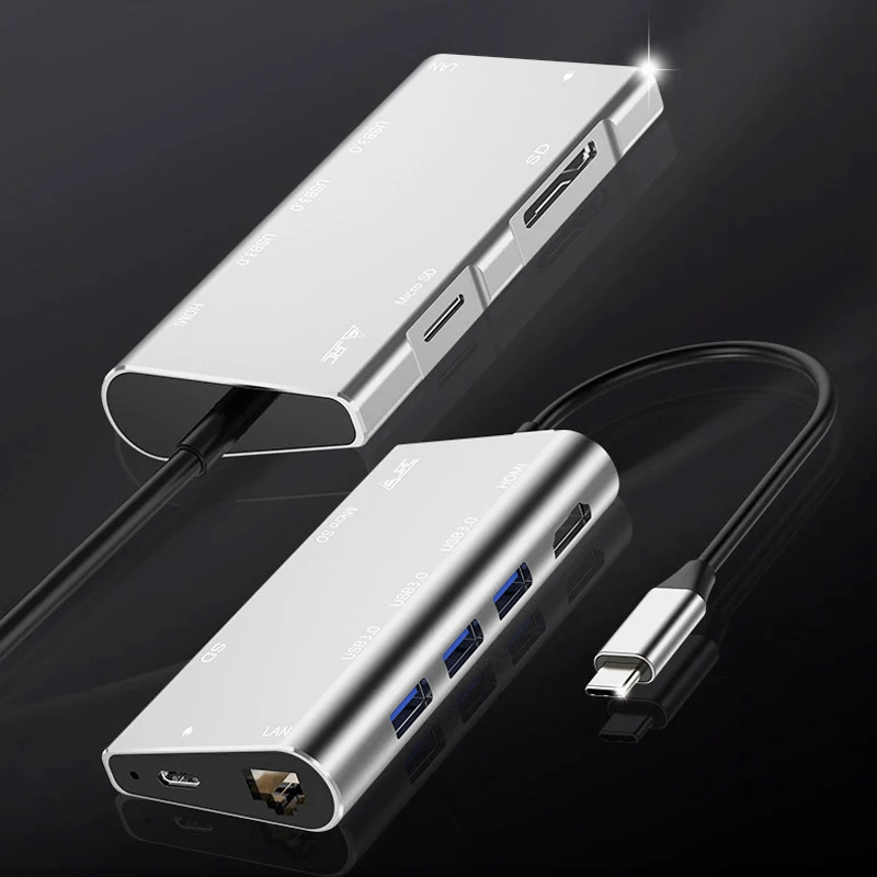Тип-c к HDMI/USB3.0* 3 RJ45 Gigabit LAN PD/TF/SD карта восемь в одном