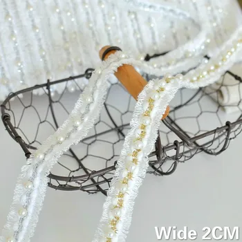 

2CM Wide White Silver Beige Gold Thread Cotton Embroidery Ribbon Lace Collar Beaded Fringe Trim Sewing Dress Guipure Decoration