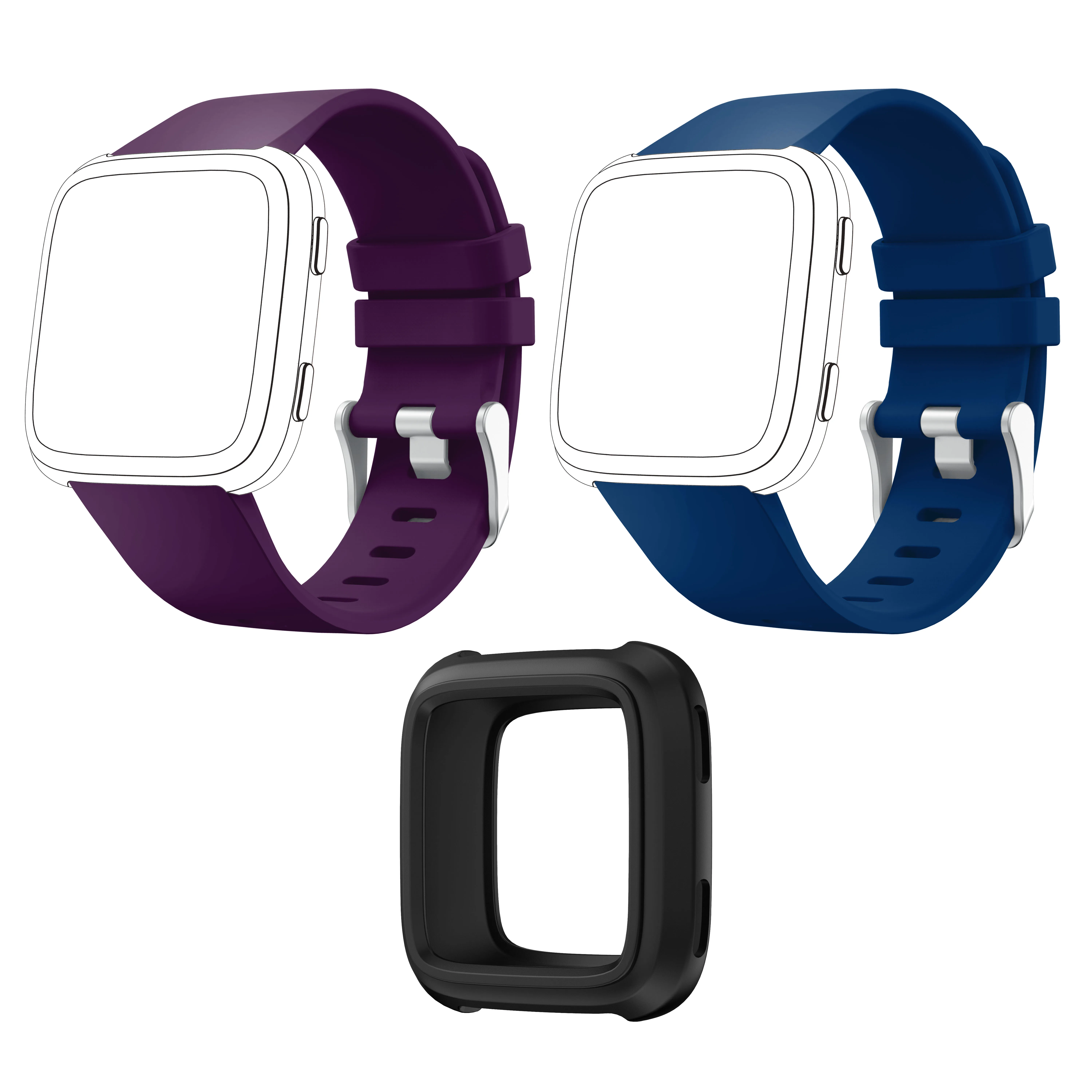 Purple and dark blue Yayuu силиконовый ремешок набор спортивный ремешок водонепроницаемый ремешок костюм умные часы защитный чехол для Fitbit Versa 1 2/Versa Lite - Цвет: Purple and dark blue