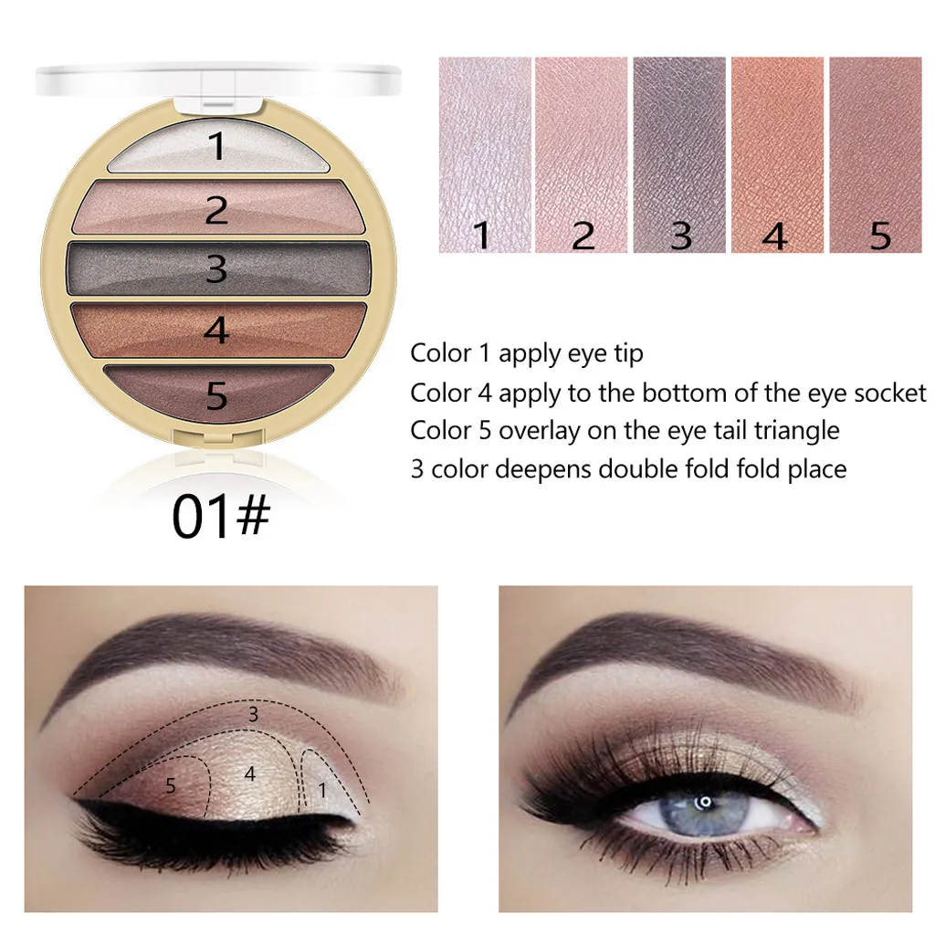 

Sequins Pink Eye Shadow Glitter Shiny Eyeshadow Golden Powder 5 Color Eyeshadow Long Lasting Eye Shadow Natural Nude With Brush