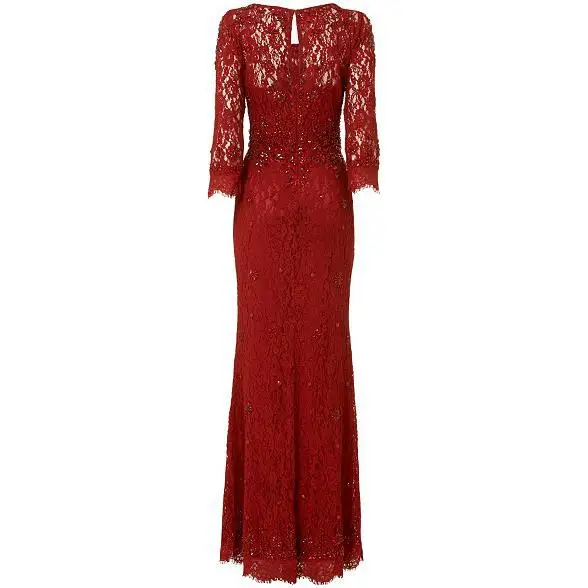 robe de soiree Хрустальное Красное Кружевное длинное вечернее платье с рукавами Новая мода vestido de festa longo официальные платья