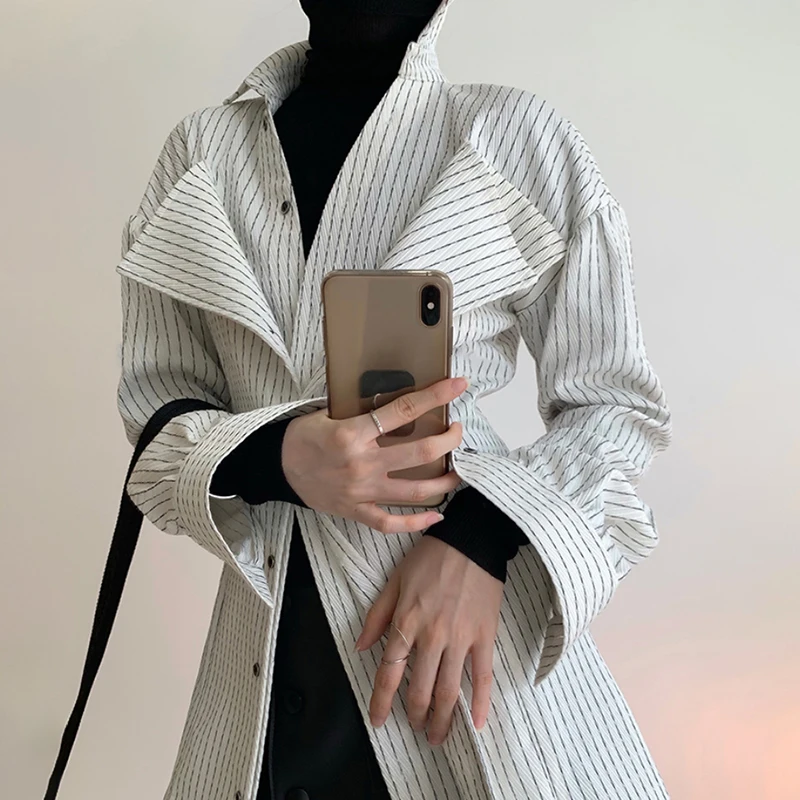 VGH Casual Striped Blouse For Women Lapel Long
