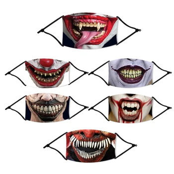 

Halloween Horror Mouth Cosplay Print Face Mask Adult Washable Masks Fabric Reusable PM2.5 Filters Dust Proof