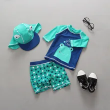 Купальный костюм в Корейском стиле для детей 1-5 лет, детский купальный костюм, Раздельный купальник для малышей, солнцезащитный костюм для серфинга с шапочкой, комплект из 3 предметов