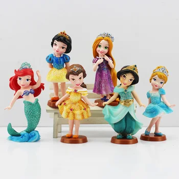 

6pcs/lot Snow White Princess Pvc Figure Cinderella Rapunzel Jasmine Thinkbell Bella Ariel Toy