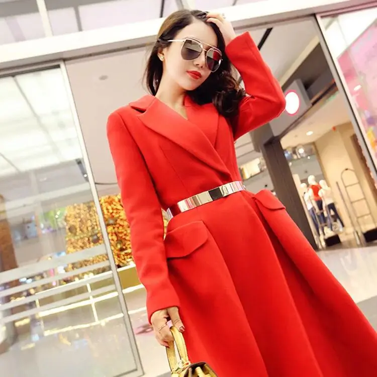 SHTONGHUA зимнее пальто женское красное Элегантное длинное шерстяное пальто Manteau Femme Vogue шерстяное пальто парка пальто с поясом