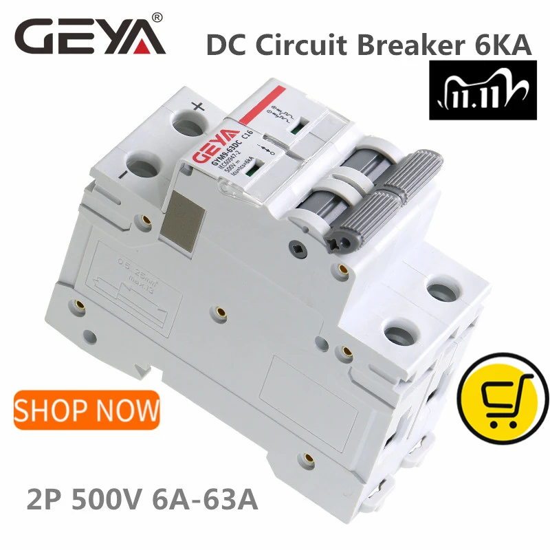 GEYA Din Rail DC MCB 6KA 2P 500V Мини автоматический Выключатель 6A 10A 16A 20A 25A 32A 40A 50A