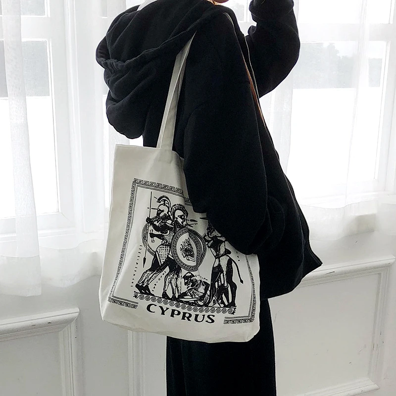 

B020128 Large Capacity Women Canvas Bag Eco Reusable Shopping Tote Bags Letter Animals Printed