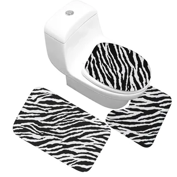 

Cow Pattern and Zebra Striae Bathroom Toilet Mats Set Water-Absorbing Flannel Bath Mat Non-Slip Floor Rug