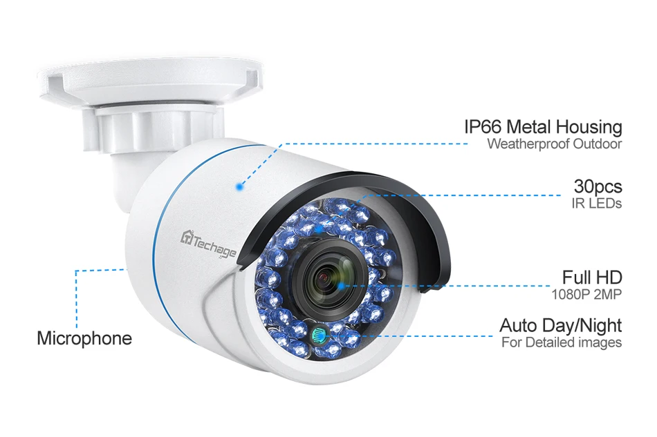 Techage H.265 HD 1080P 2.0MP Аудио CCTV POE ip-камера наружная Водонепроницаемая ИК P2P Onvif Bullet камера видеонаблюдения