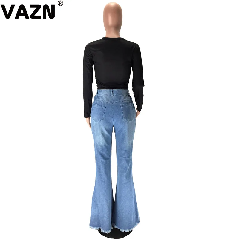 VAZN LM8088 Осенняя популярная дырочка для офиса, для взрослых, одноцветная Высокая талия на рынке, значительно выше, женские джинсы, длинные ботинки, джинсы с вырезами, брюки