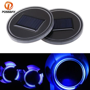 

POSSBAY Anti Slip Mat Solar Power LED Car Cup Holder Waterproof Bottle Drinks Holder Pads With Vibration Light Sensor Posavasos