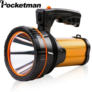 

160W Handheld Spotlight Flashlight USB Rechargeable 10000mah Large Battery Searchlight Side Flood Light Outdoor Long Shots Lamp