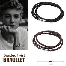 Мужской браслет из искусственной кожи для свадьбы, изысканный кожаный браслет для мальчиков, года, кофейный браслет, 1 шт., плетение, черный, панк
