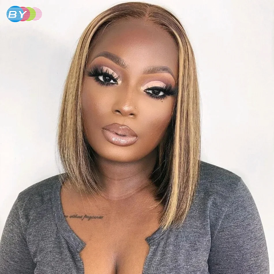 Highlight Wig Human Hair Bob Wig Straight 4x4 Lace Front Human Hair Wigs Brazilian Wig Short Human Hair Bob Wigs Tpart Ombre Wig