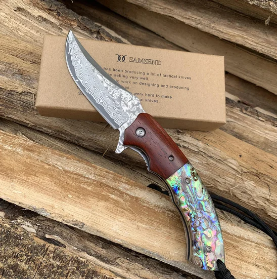 green handle VG10 Дамасская сталь складной нож сандаловое дерево+ цвет оболочки многофункциональные инструменты Дамасская коллекция ножей - Цвет: green handle