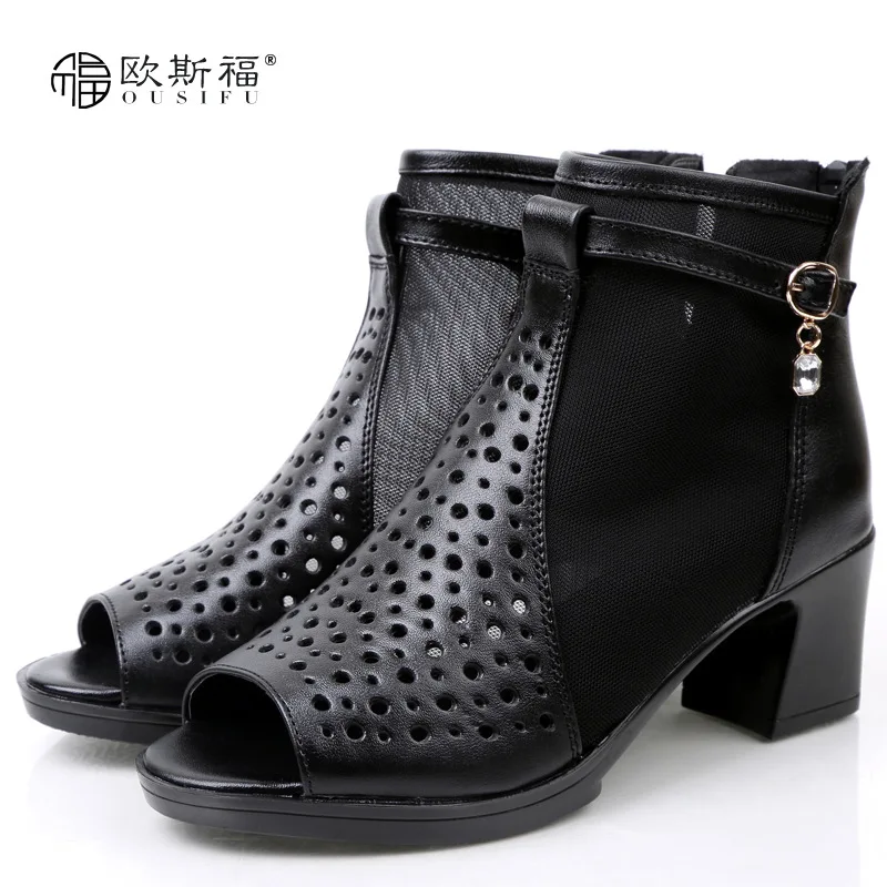 

New Style Spring And Summer Semi-high Heeled Peep-toe Sandals Hollow out Short Boots Large Size crocs shoes wang Boots Chunky He