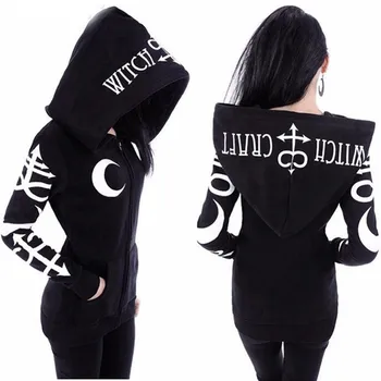 

Coat in Apparer for Women Loose Gothic Punk Long Sleeve Hooded Print Black Jacket Coat Hoodie Women Coat #L10