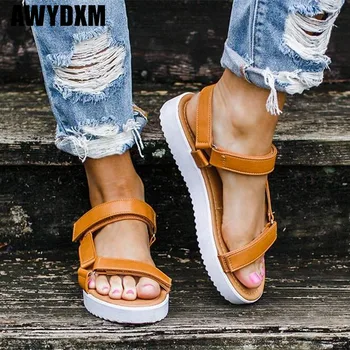 

Sandals women 2020 summer new ladies Light Soft casual Flat shoes Hook Loop female beach sandals woman Plus size 35-43 s160