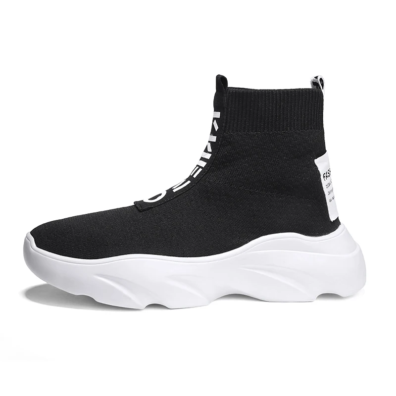 black white X051 Высокая модная повседневная обувь для мужчин; chaussure homme; удобные кроссовки; Мужские дышащие носки; обувь без шнуровки; tenis masculino - Цвет: black white X051