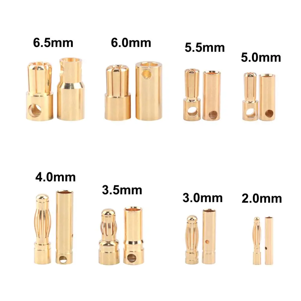 5 Pairs 3.0mm Gold Plated Bullet Banana Plug Connector for RC Battery electric 