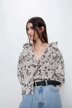 

2020 Spring And Summer New Style european Laminated Decoration Printed Shirt Women's Printed Blouse Shirt