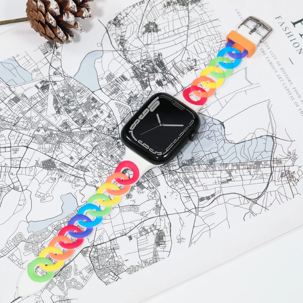 Silicone Strap for Apple Watch Band 44mm 40mm 45mm 41mm 42mm 38mm Accessories Gourmette Bracelet iWatch Series 12 6 5 4 3 SE 7